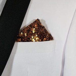 Men's Sequin Pre-Folded Pocket Square Insert - Dark Gold on Black